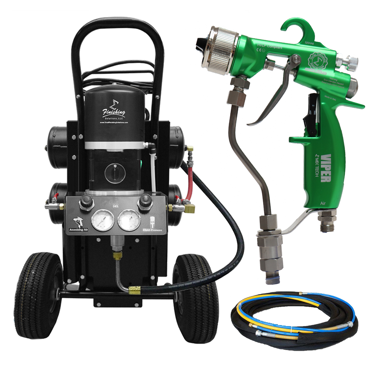 TFS Label Air-Assist-Airless (AAA) 14:1 Peak™ Pump - Cart with Compressor (V Packing) with VIPER® AAA Spray Gun - Total Finishing Supplies